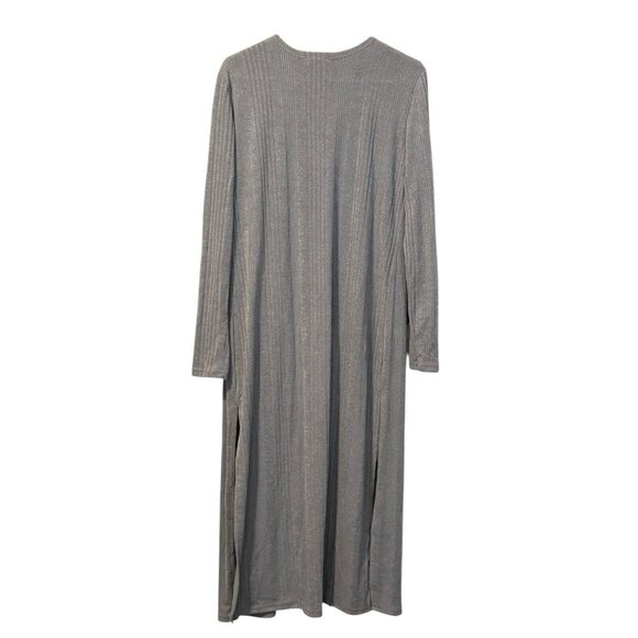 UMGEE Sweater Duster Side Slits Gray Color Ribbed Cardigan Boho Hippie Medium - Picture 2 of 13